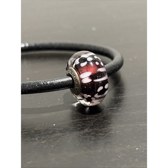 PANDORA Murano Purple Blossoms Extra Large Charm In Sterling/ Leather Bracelet - Picture 5 of 7